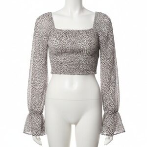 Altard State Leopard Print Square Neck Smocked Crop Top Indie Sleaze Y2K Size S